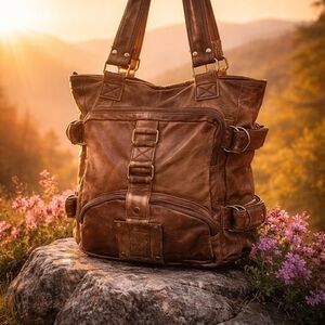 Anthropology DeDe Distressed Brown Leather Boho Shoulder Bag